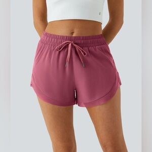 HALARA Mid Rise Drawstring Contrast Mesh 2-in-1 Flowy Running Shorts 3''